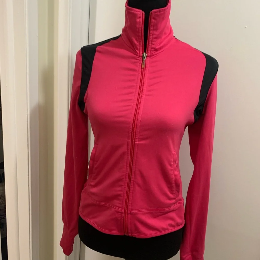 Champion “Barbie” Pink & Black Long Sleeve Zip Up Activewear with Thumbholes - Picture 1 of 7